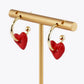18K Gold Dipped Color Coated Heart Drop 15mm Hoop Earrings