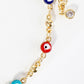 18K Gold Dipped Colorful Evil Eye Charms Brass Chain Anklet