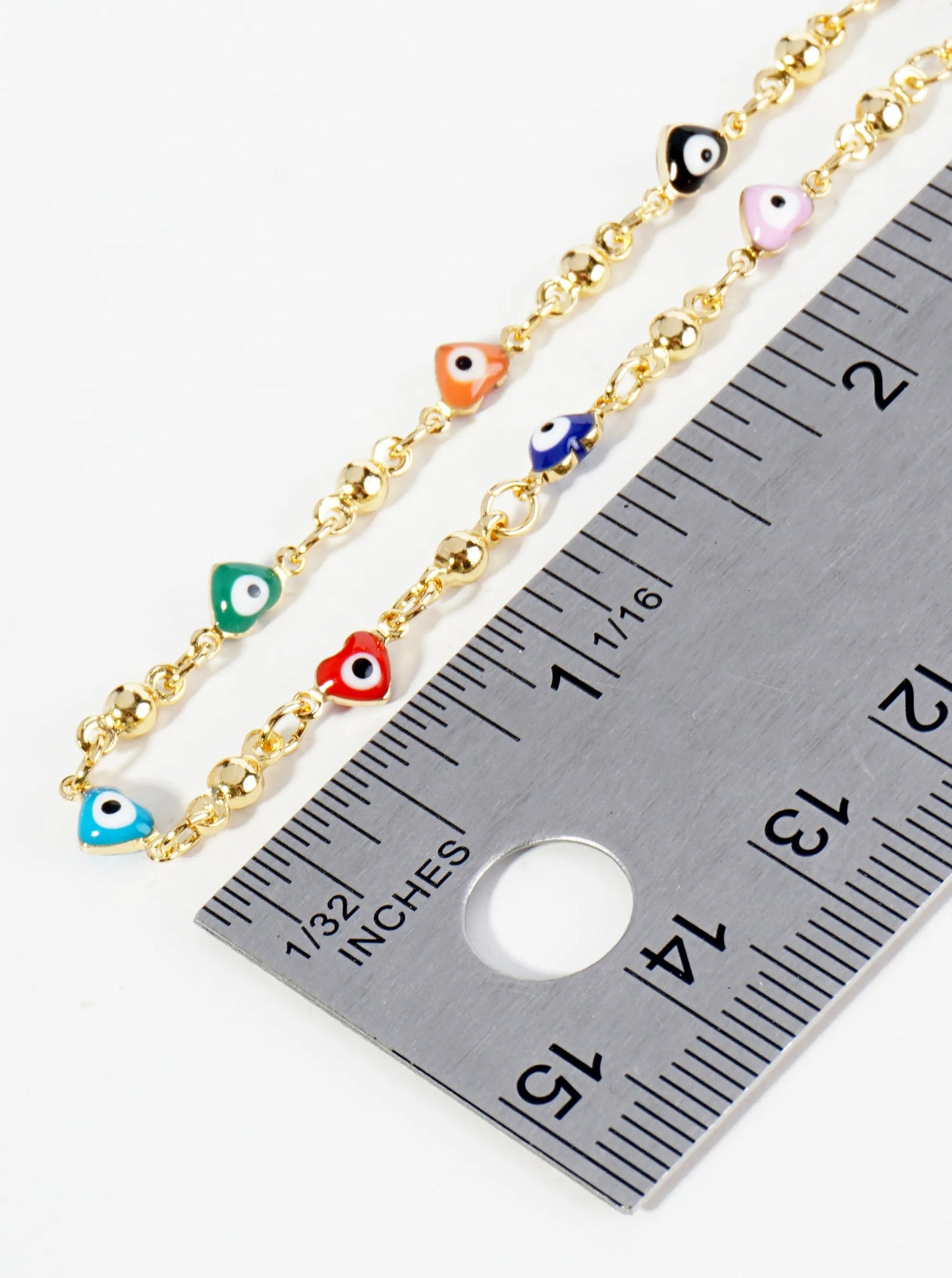 18K Gold Dipped Colorful Heart Evil Eye Charms Brass Chain Anklet