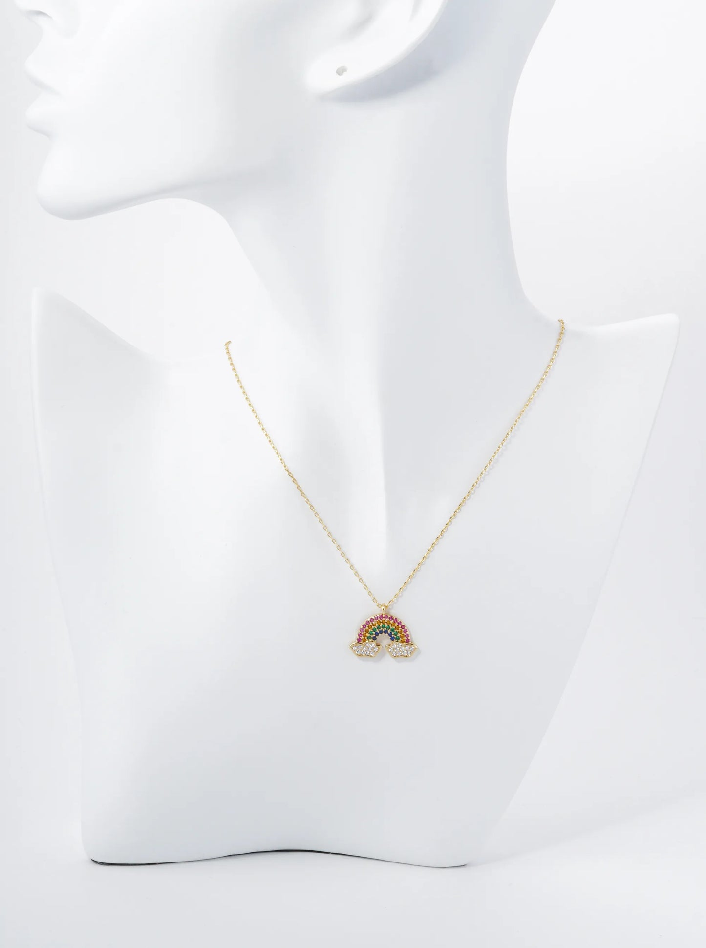 18K Gold Dipped Colorful Pave Set Cubic Zirconia Rainbow Pendant Necklace