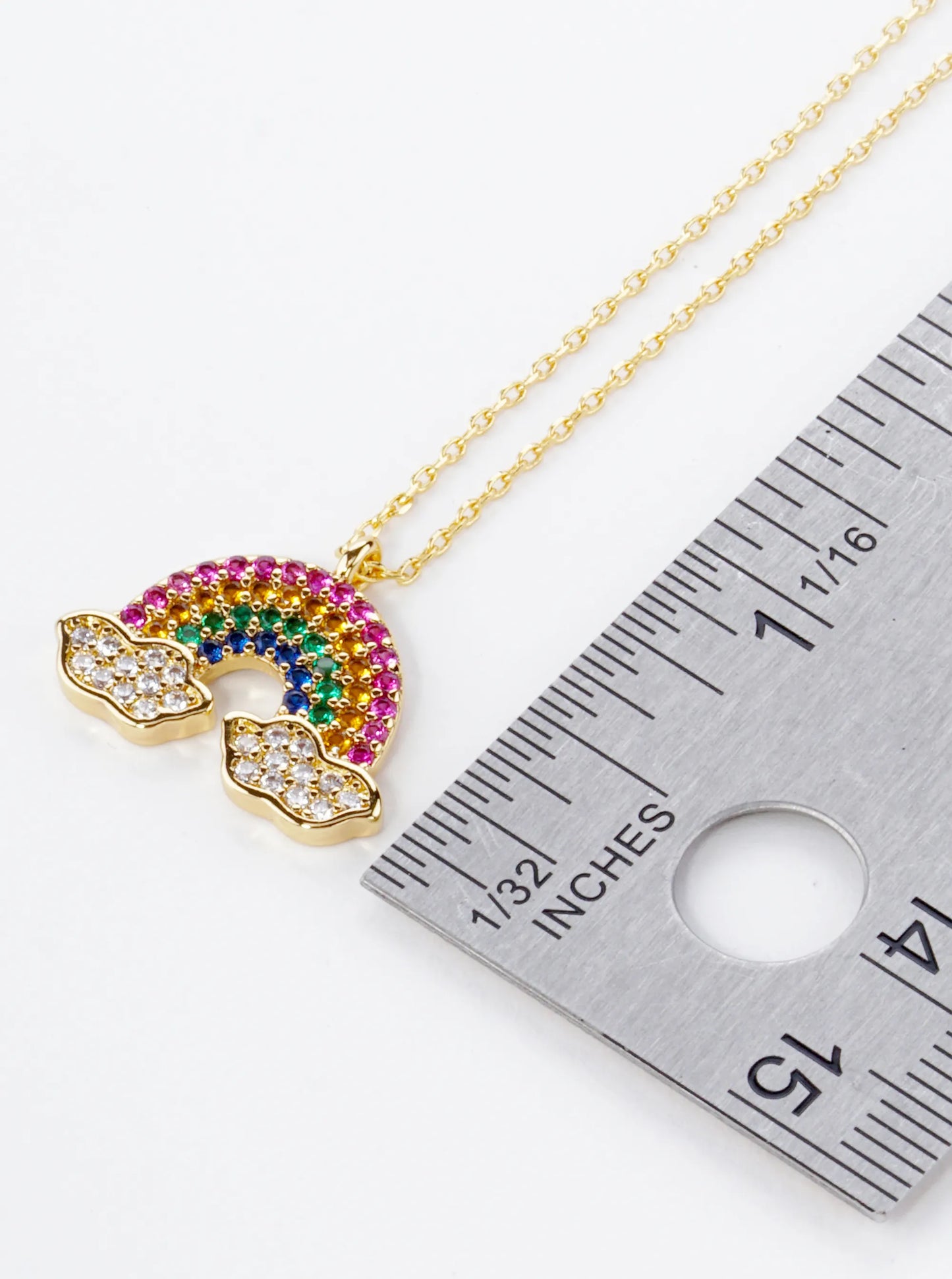18K Gold Dipped Colorful Pave Set Cubic Zirconia Rainbow Pendant Necklace