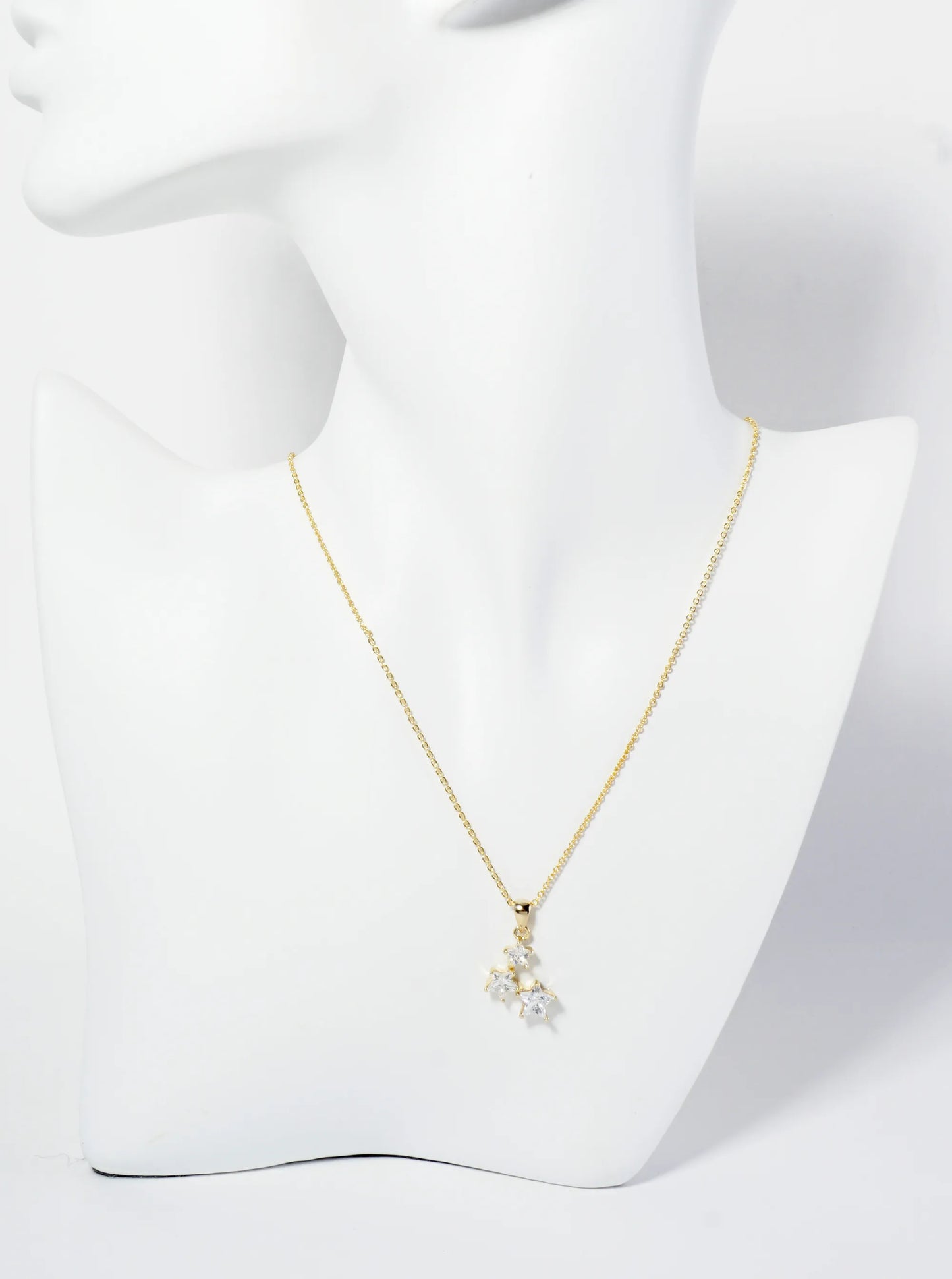 18K Gold Dipped Constellation Three CZ Stone Pendant Necklace