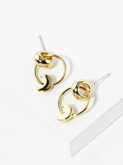 18K Gold Dipped Crescent Moon Drop Door Knocker Post Earrings