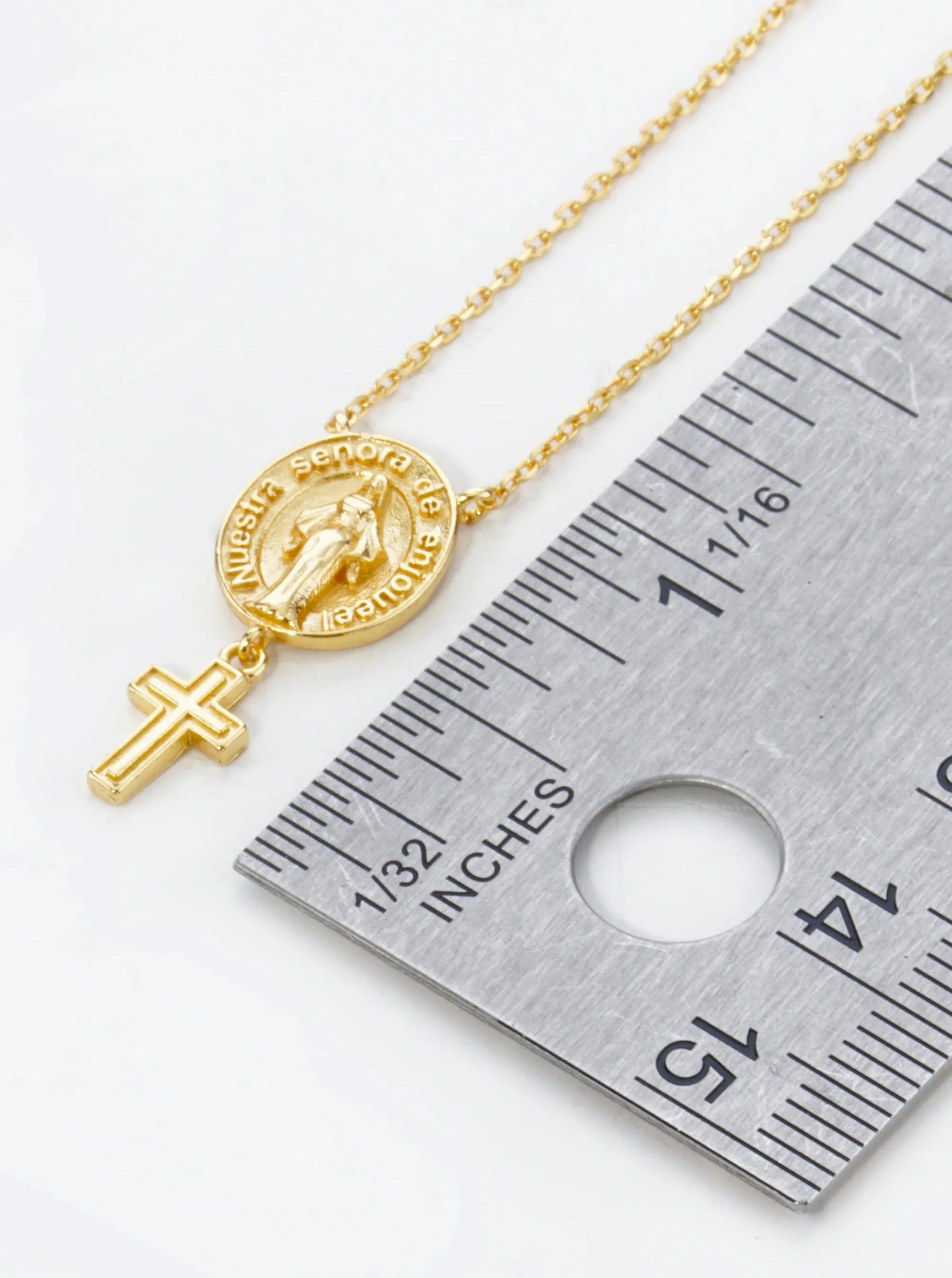 18K Gold Dipped Cross Drop Oval Miraculous Medal Religious Pendant Necklace