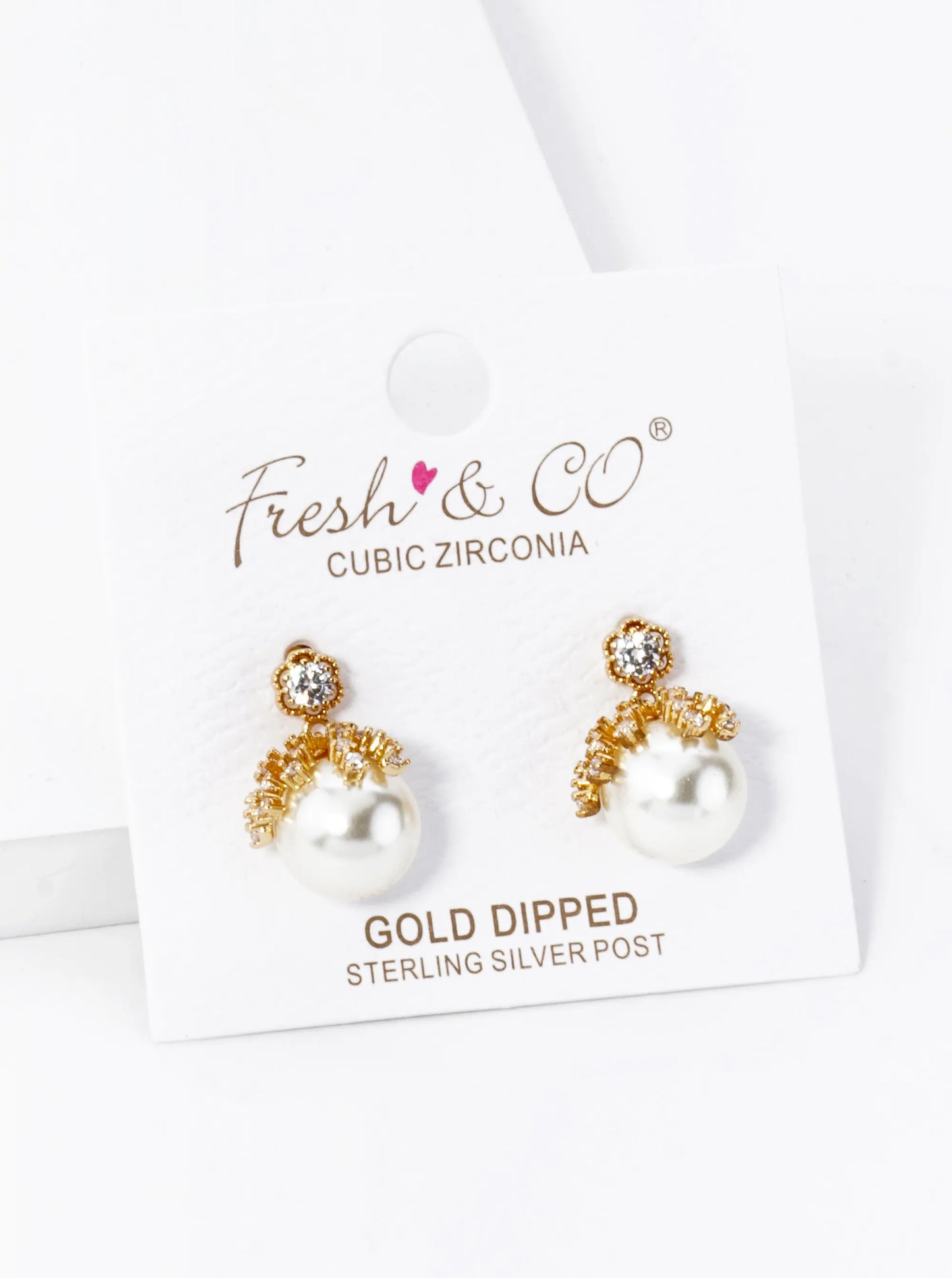 18K Gold Dipped Cubic Zirconia 10mm Pearl Dangle Post Earrings