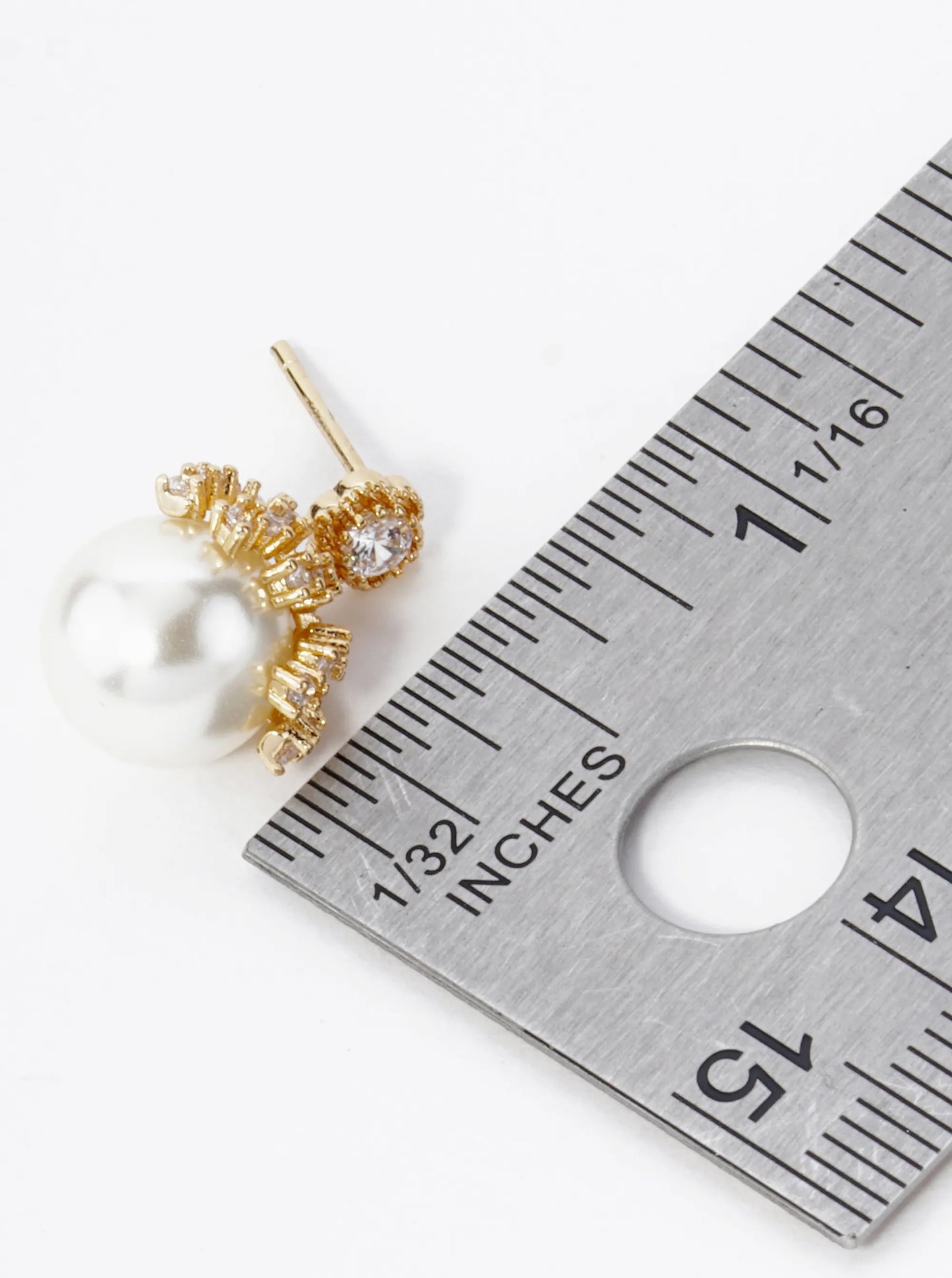 18K Gold Dipped Cubic Zirconia 10mm Pearl Dangle Post Earrings