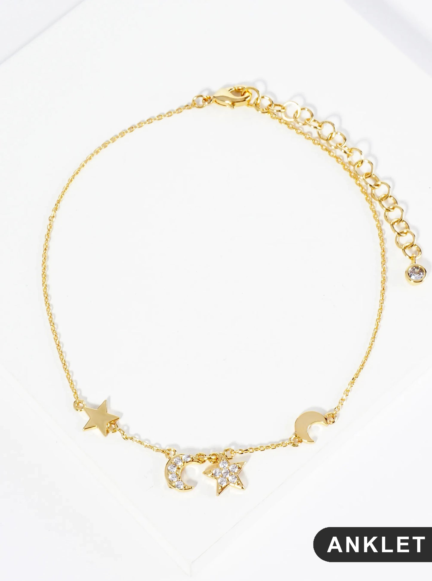 18K Gold Dipped Cubic Zirconia Celestial Star Charms Brass Chain Anklet