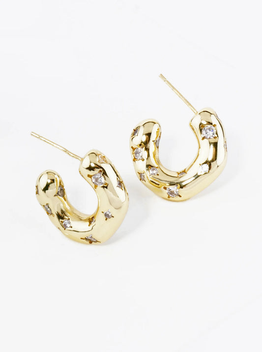 18K Gold Dipped Cubic Zirconia Embedded 15mm Organic Hoop Earrings