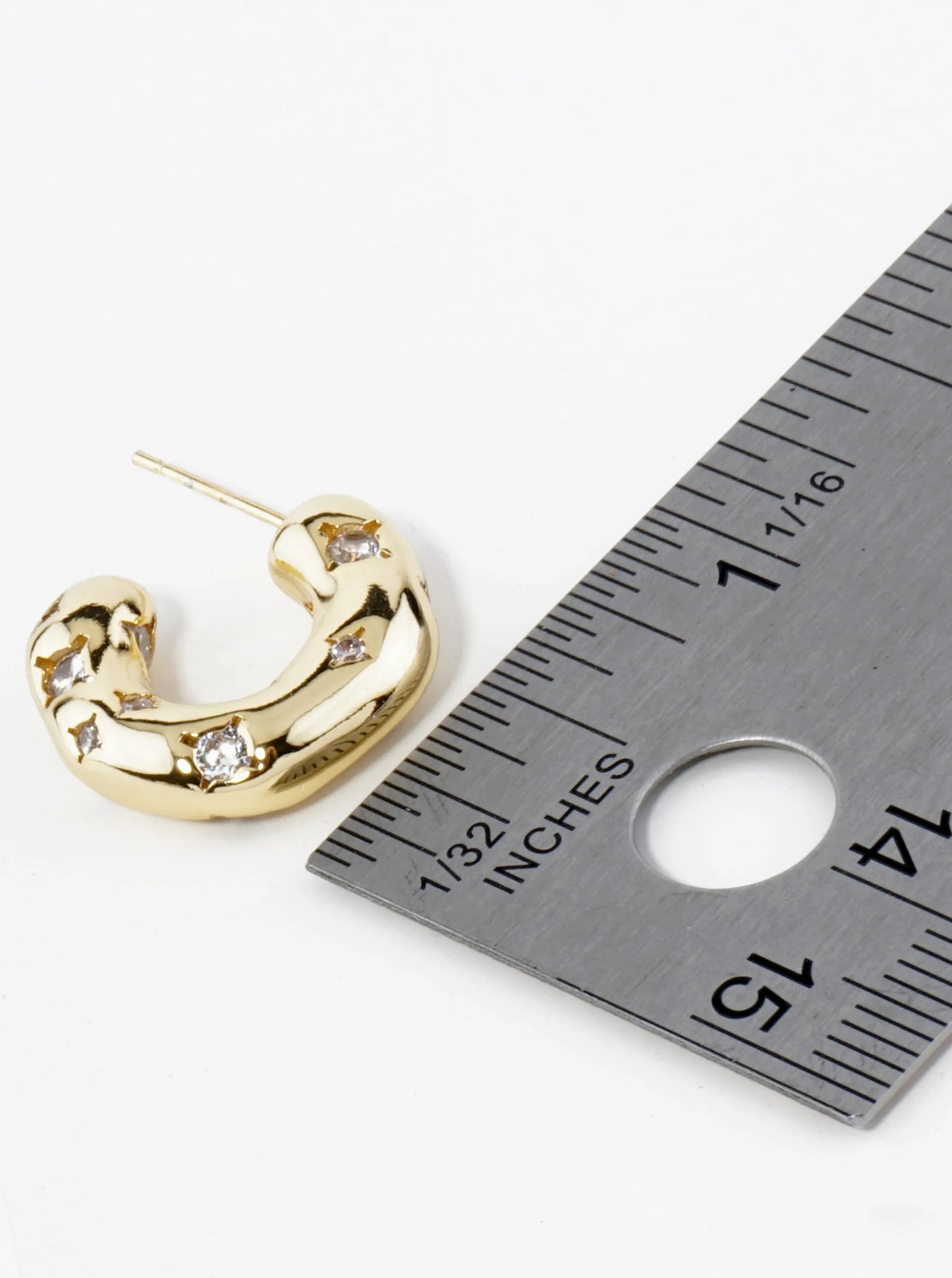 18K Gold Dipped Cubic Zirconia Embedded 15mm Organic Hoop Earrings