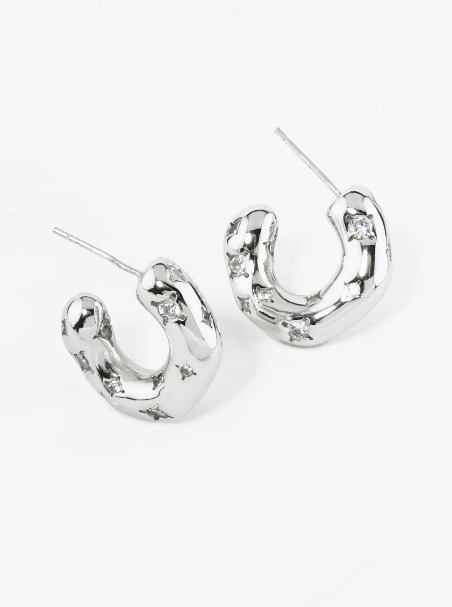 18K Gold Dipped Cubic Zirconia Embedded 15mm Organic Hoop Earrings