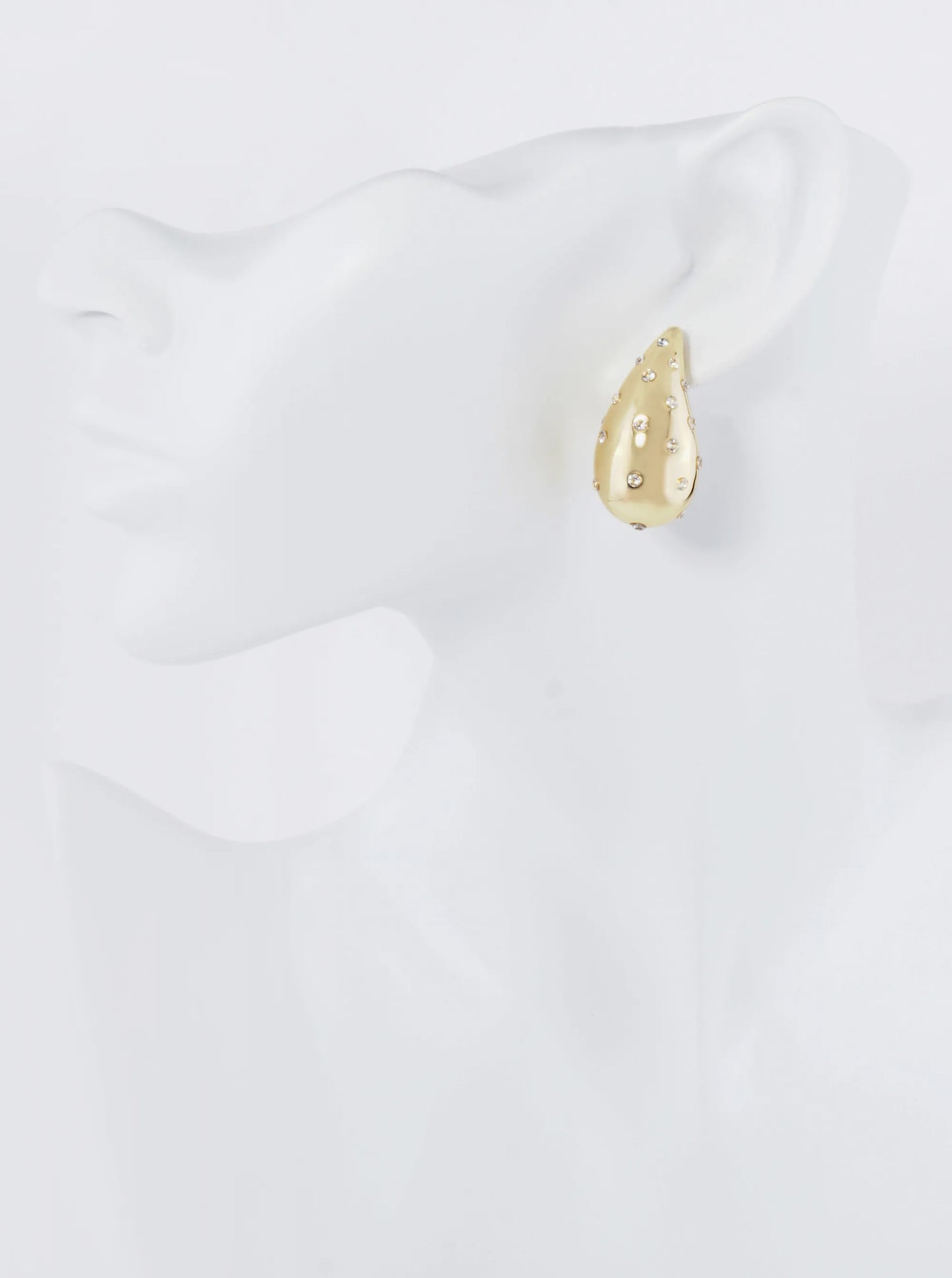 18K Gold Dipped Cubic Zirconia Embedded Puffy Teardrop Stud Earrings