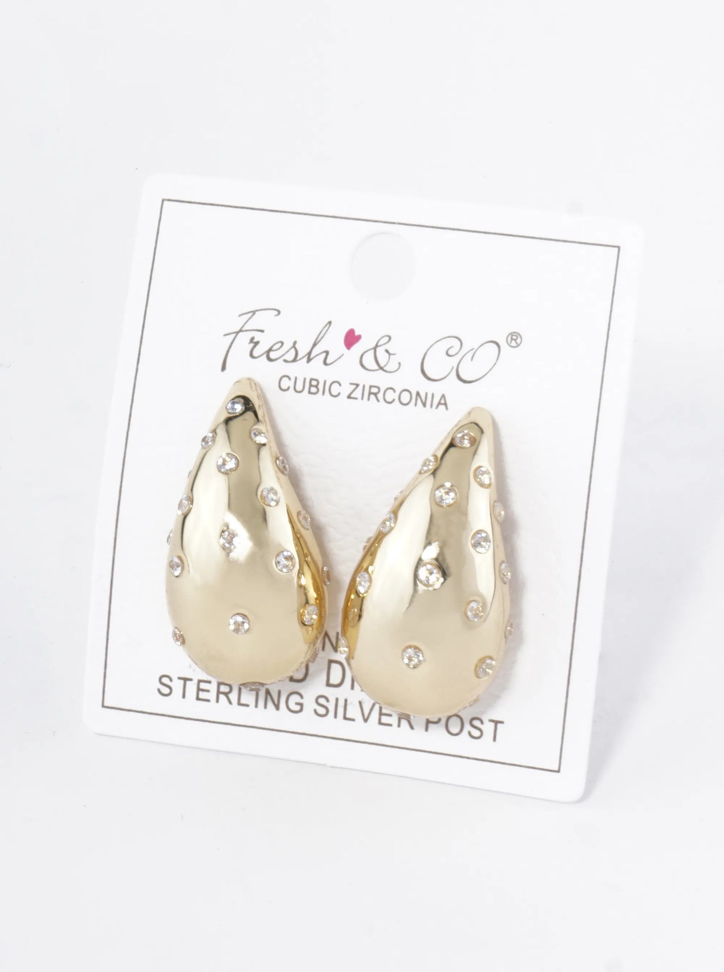 18K Gold Dipped Cubic Zirconia Embedded Puffy Teardrop Stud Earrings