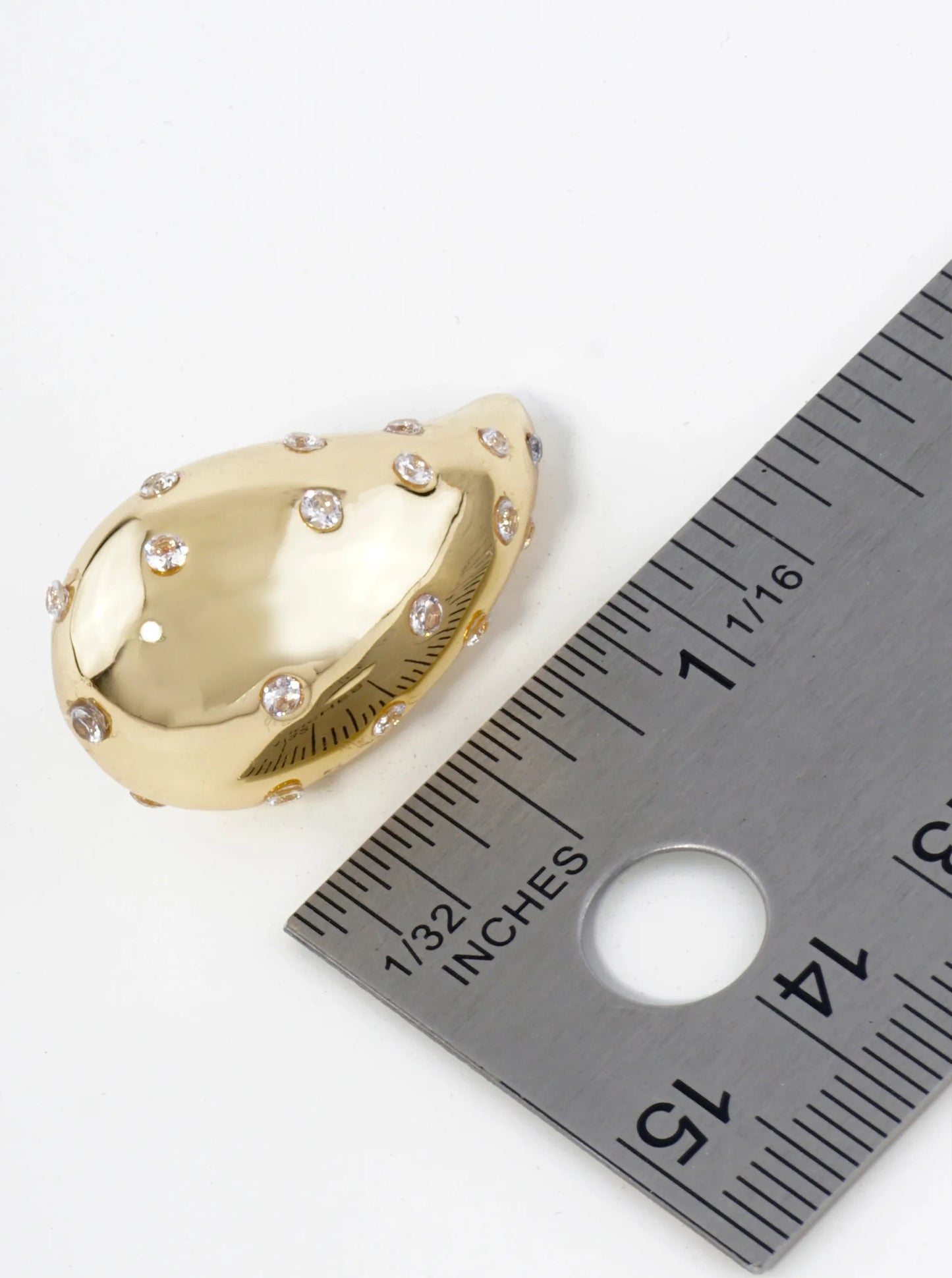 18K Gold Dipped Cubic Zirconia Embedded Puffy Teardrop Stud Earrings