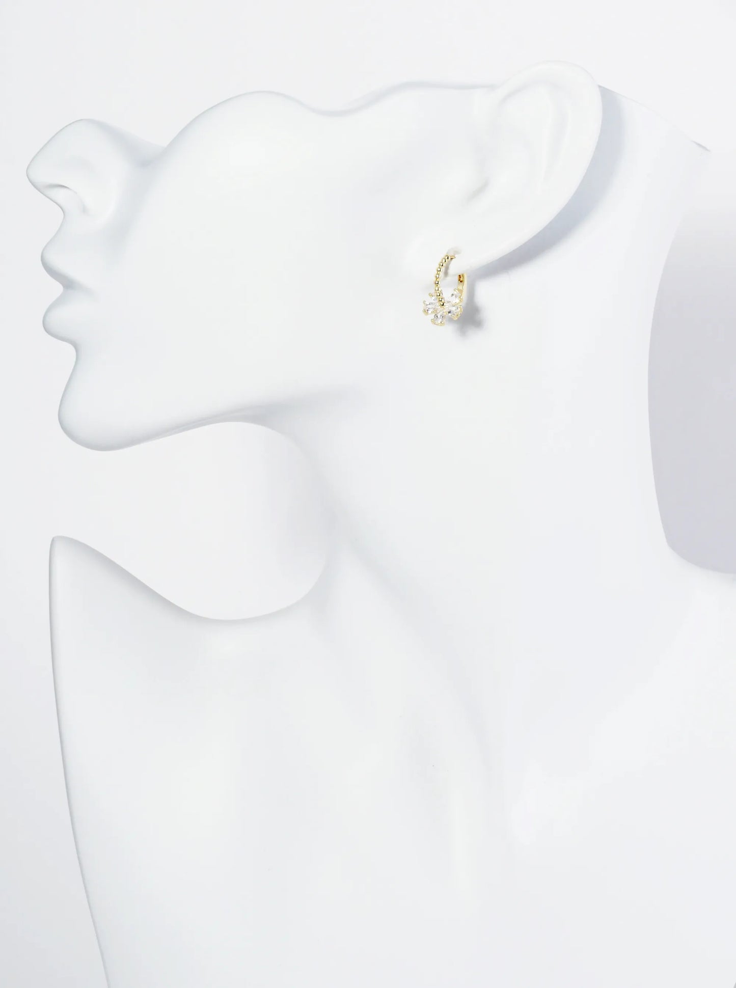 18K Gold Dipped Cubic Zirconia Flower Drop 12mm Huggie Hoop Earrings