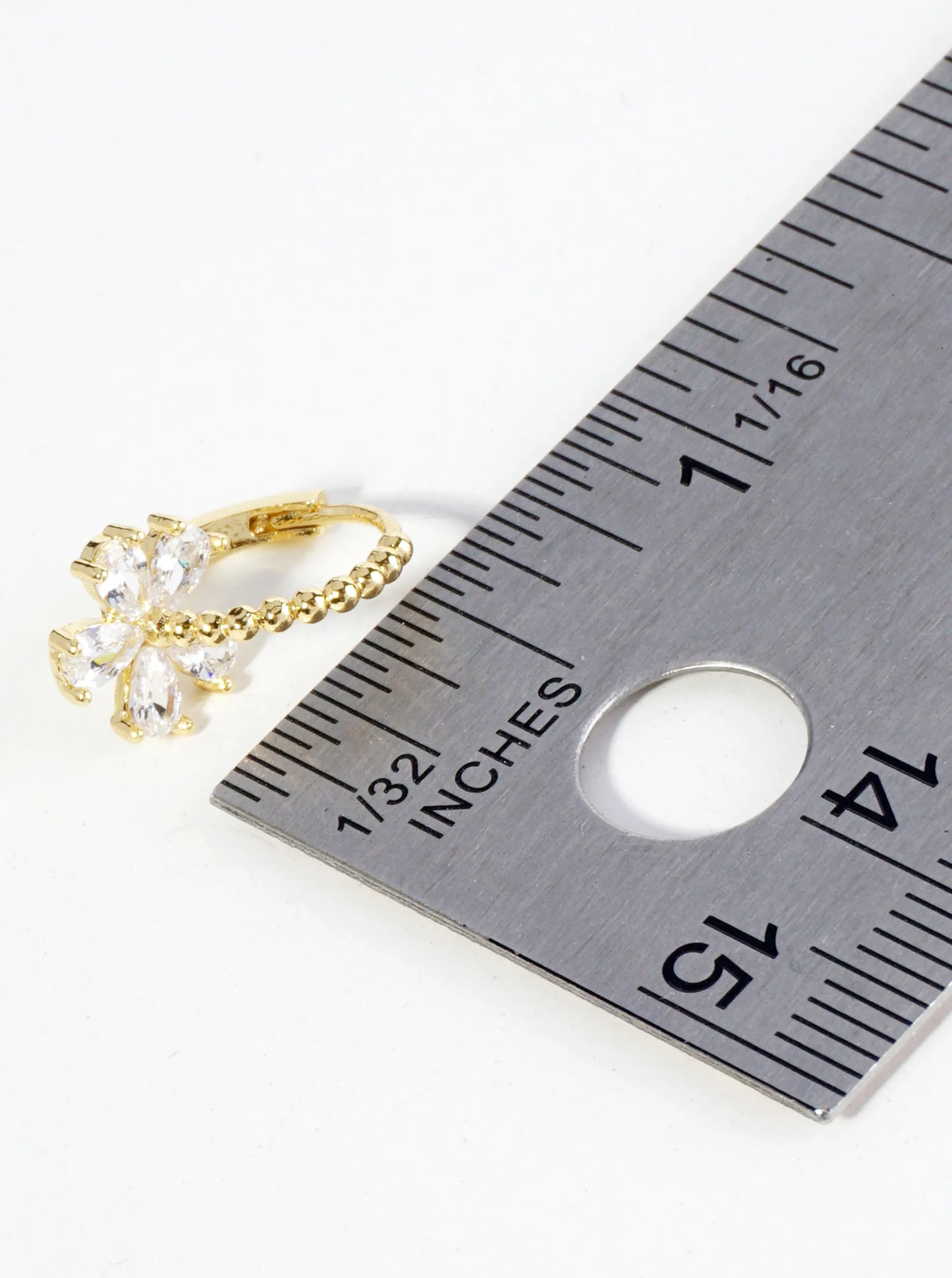 18K Gold Dipped Cubic Zirconia Flower Drop 12mm Huggie Hoop Earrings