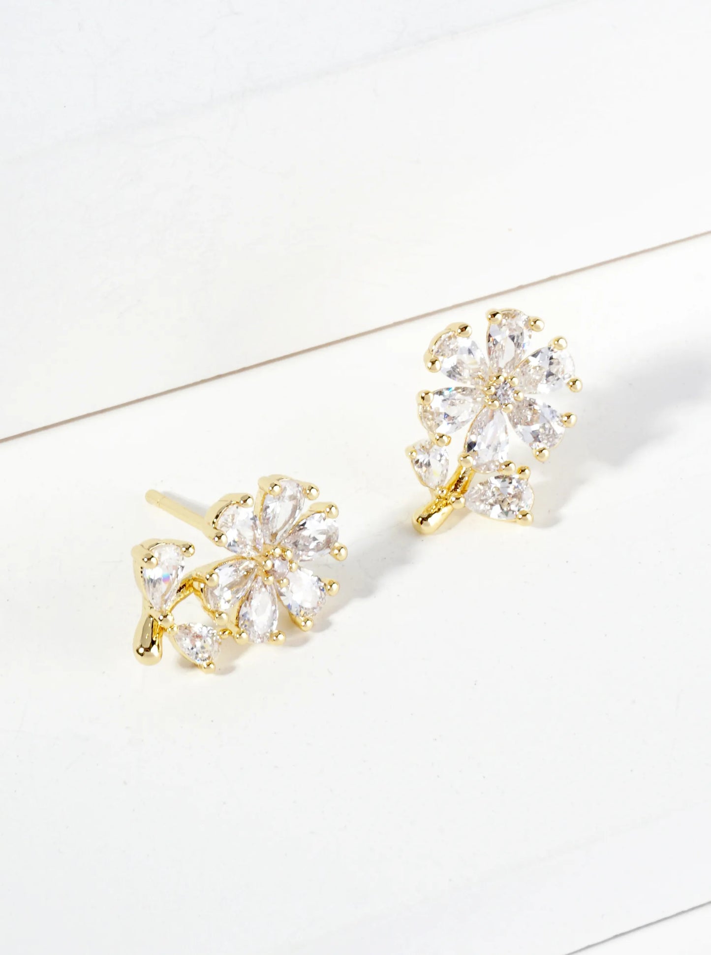 18K Gold Dipped Cubic Zirconia Flower Stud Earrings