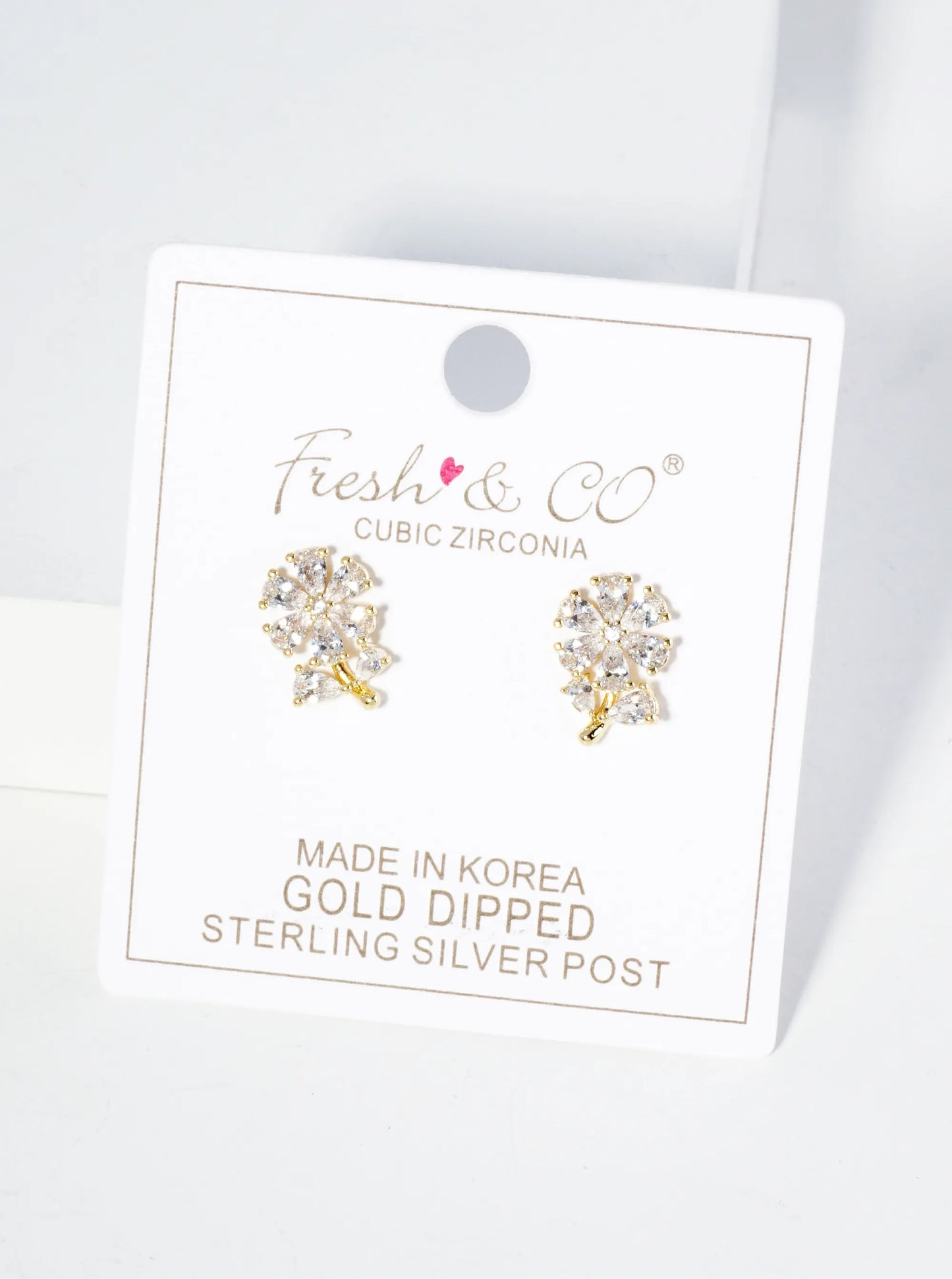 18K Gold Dipped Cubic Zirconia Flower Stud Earrings
