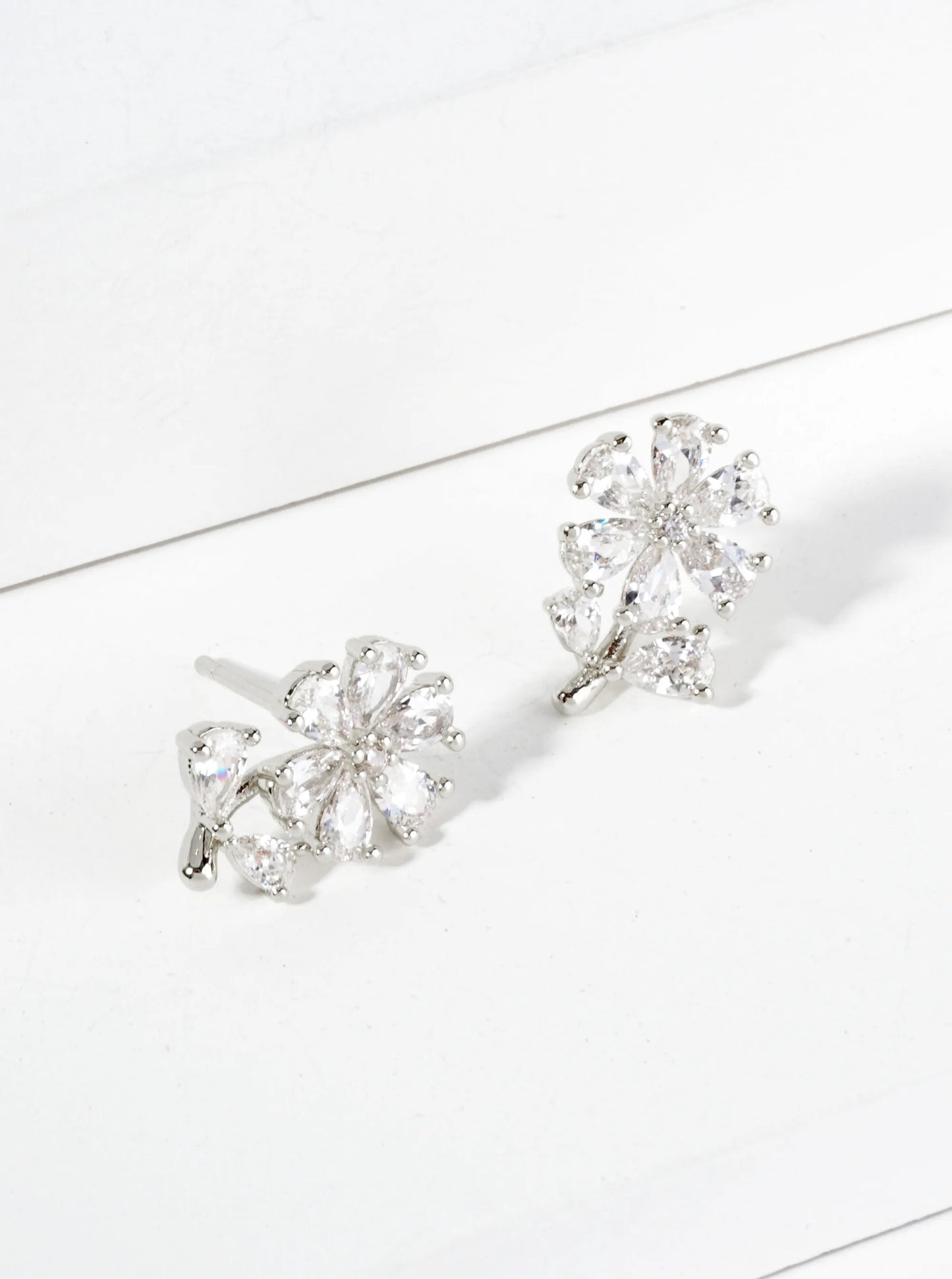 18K Gold Dipped Cubic Zirconia Flower Stud Earrings