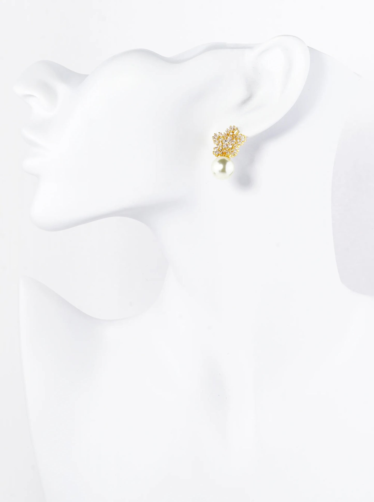 18K Gold Dipped Cubic Zirconia Flower With 10mm Pearl Stud Earrings