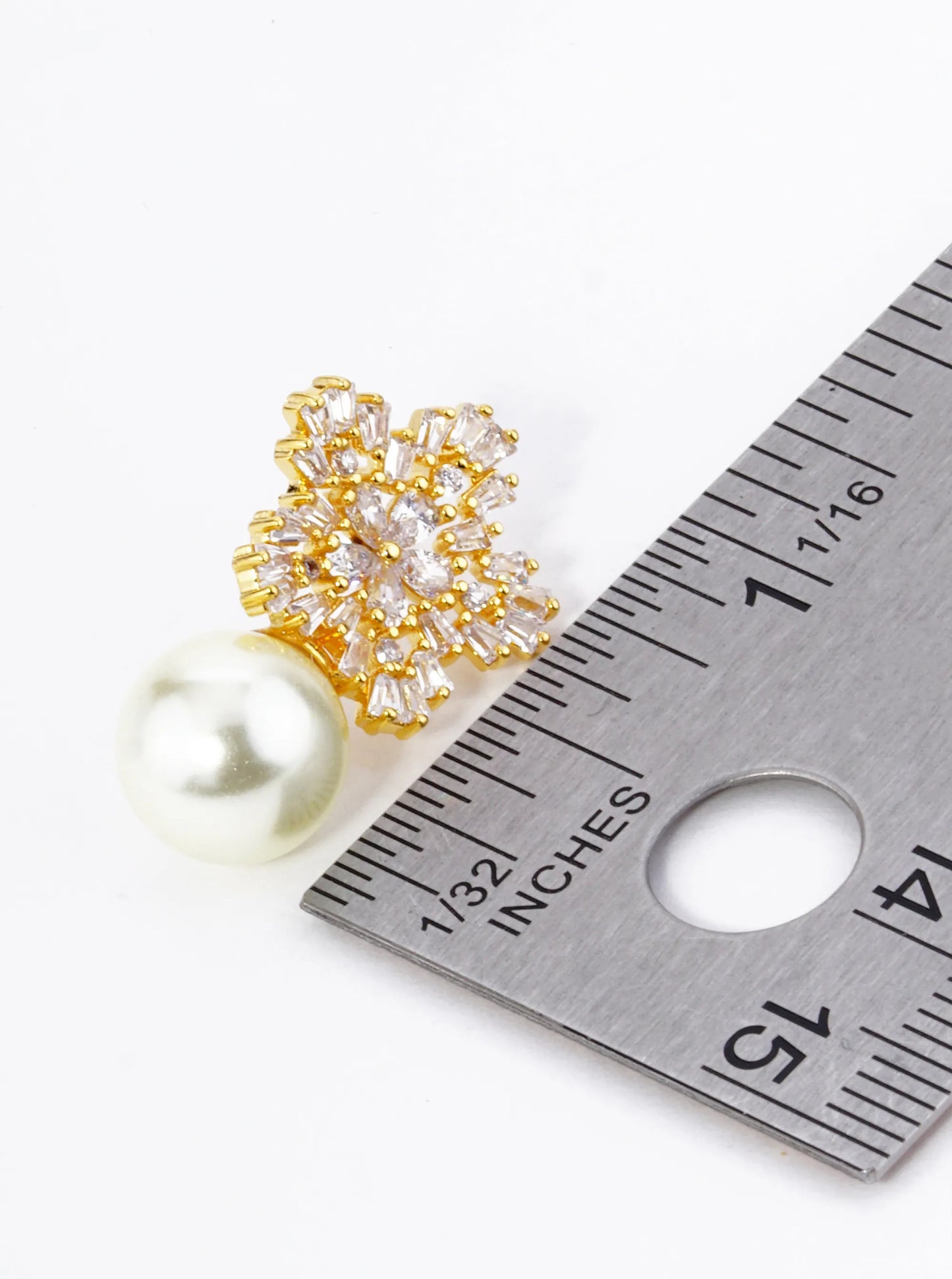 18K Gold Dipped Cubic Zirconia Flower With 10mm Pearl Stud Earrings