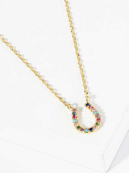 18K Gold Dipped Cubic Zirconia Horseshoe Pendant Necklace