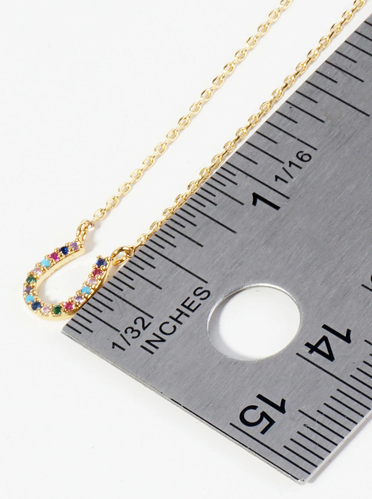 18K Gold Dipped Cubic Zirconia Horseshoe Pendant Necklace