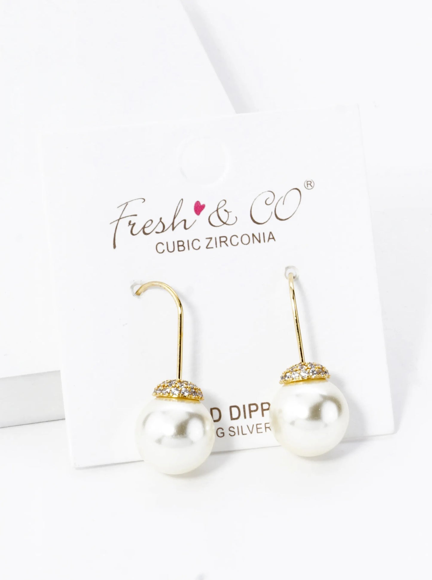 18K Gold Dipped Cubic Zirconia Pave 10mm Pearl Drop Earrings