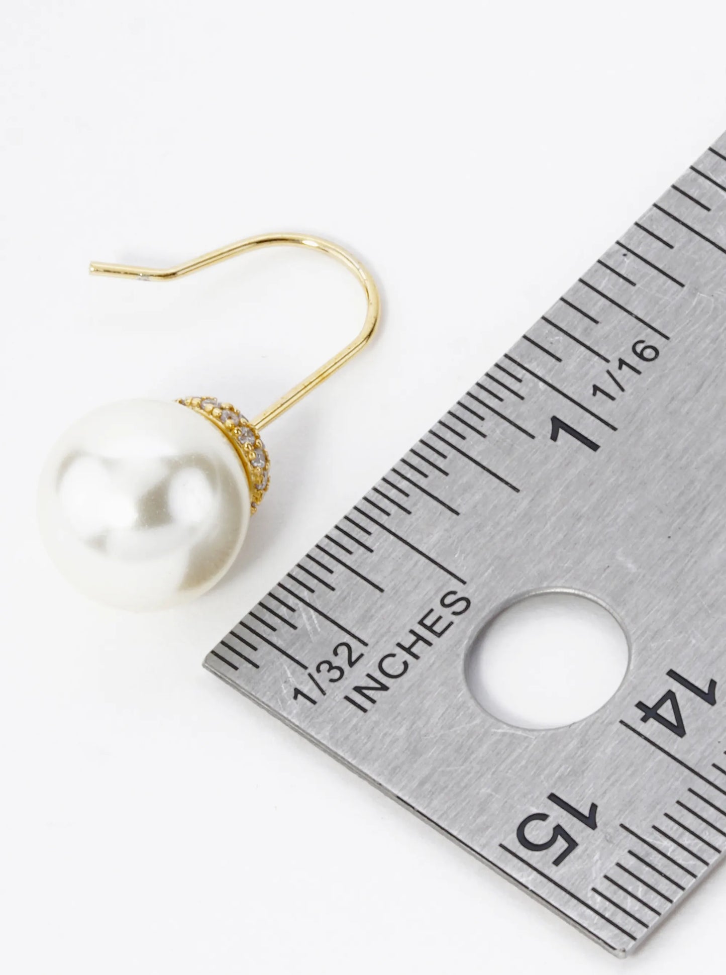 18K Gold Dipped Cubic Zirconia Pave 10mm Pearl Drop Earrings