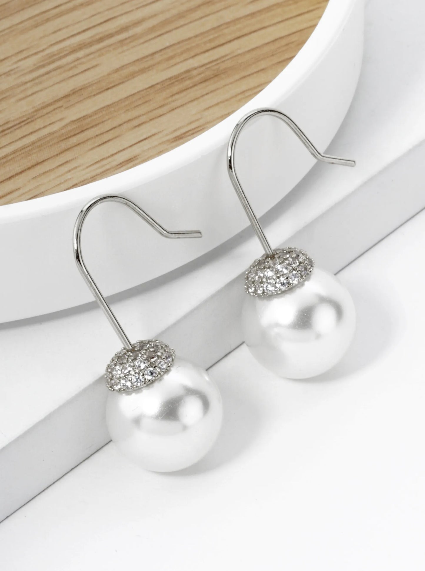 18K Gold Dipped Cubic Zirconia Pave 10mm Pearl Drop Earrings