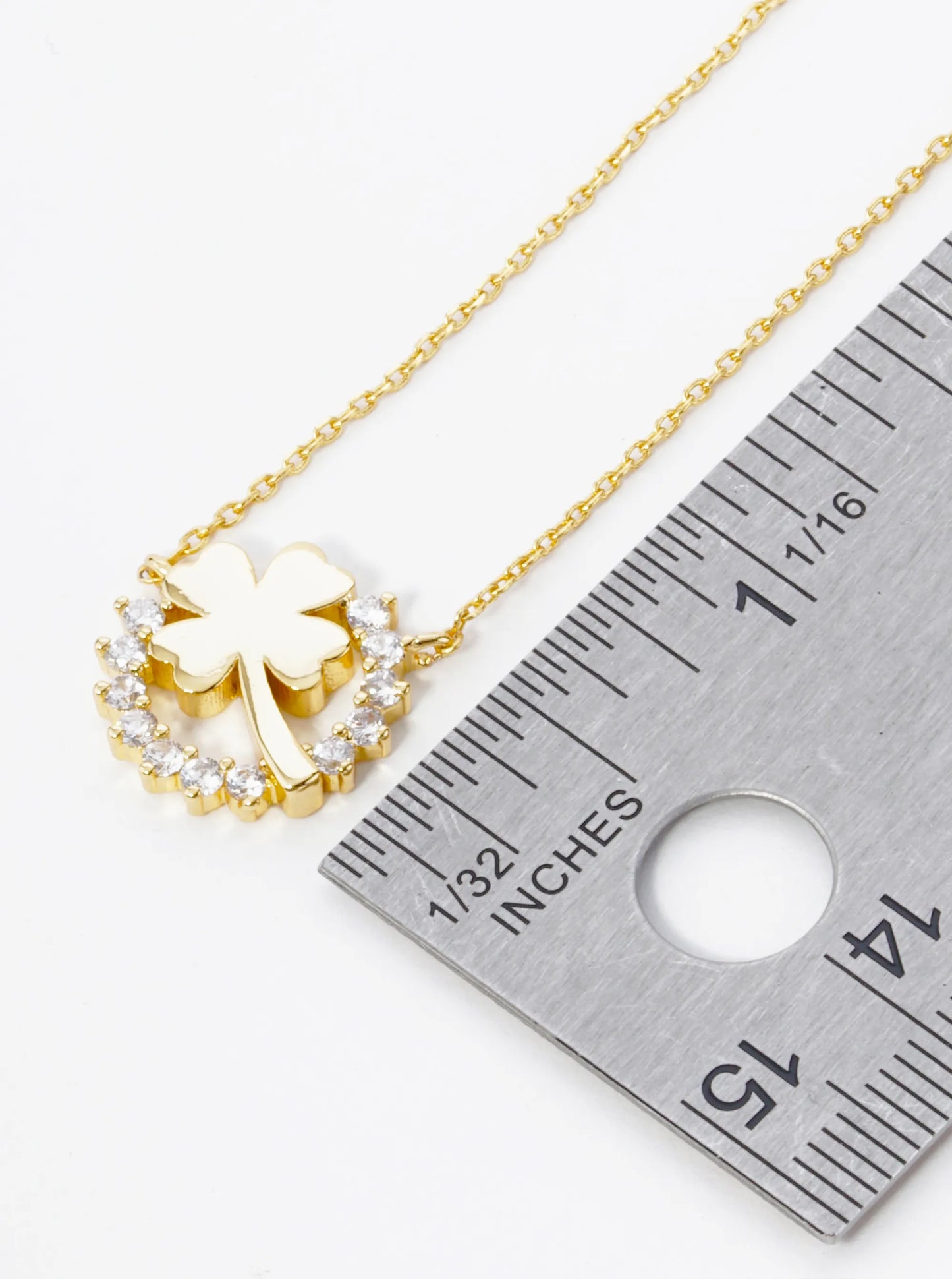 18K Gold Dipped Cubic Zirconia Pave Circle With Clover Pendant Necklace