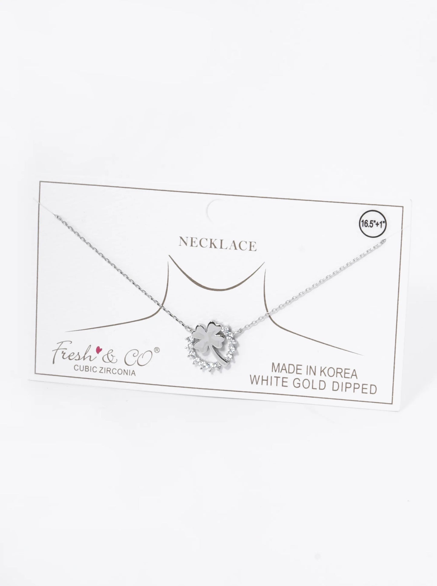 18K Gold Dipped Cubic Zirconia Pave Circle With Clover Pendant Necklace