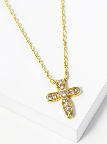 18K Gold Dipped Cubic Zirconia Pave Cross Pendant Necklace