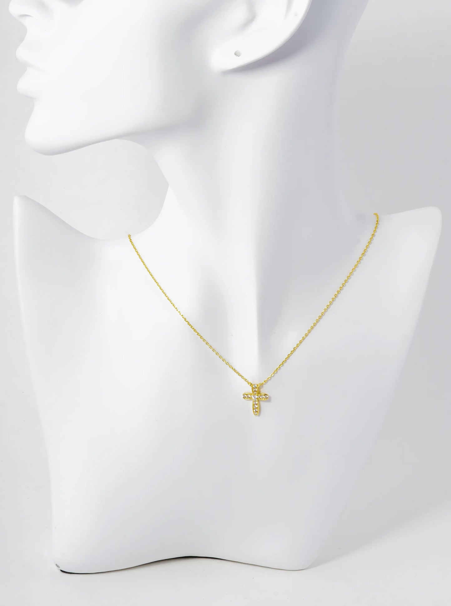 18K Gold Dipped Cubic Zirconia Pave Cross Pendant Necklace