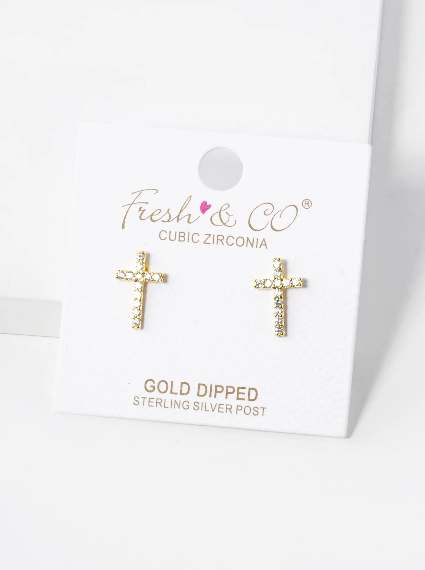 18K Gold Dipped Cubic Zirconia Pave Cross Stud Earrings