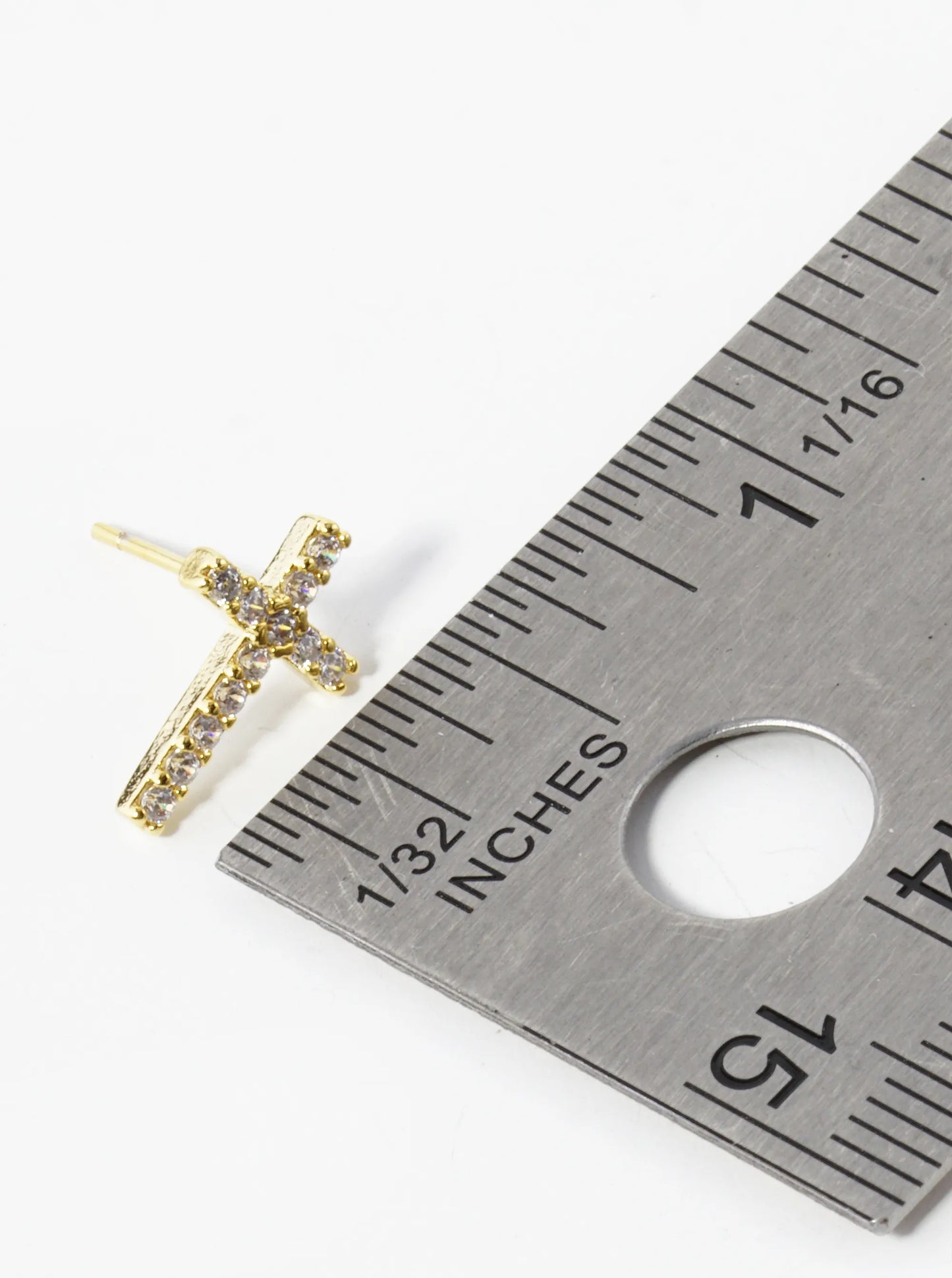 18K Gold Dipped Cubic Zirconia Pave Cross Stud Earrings