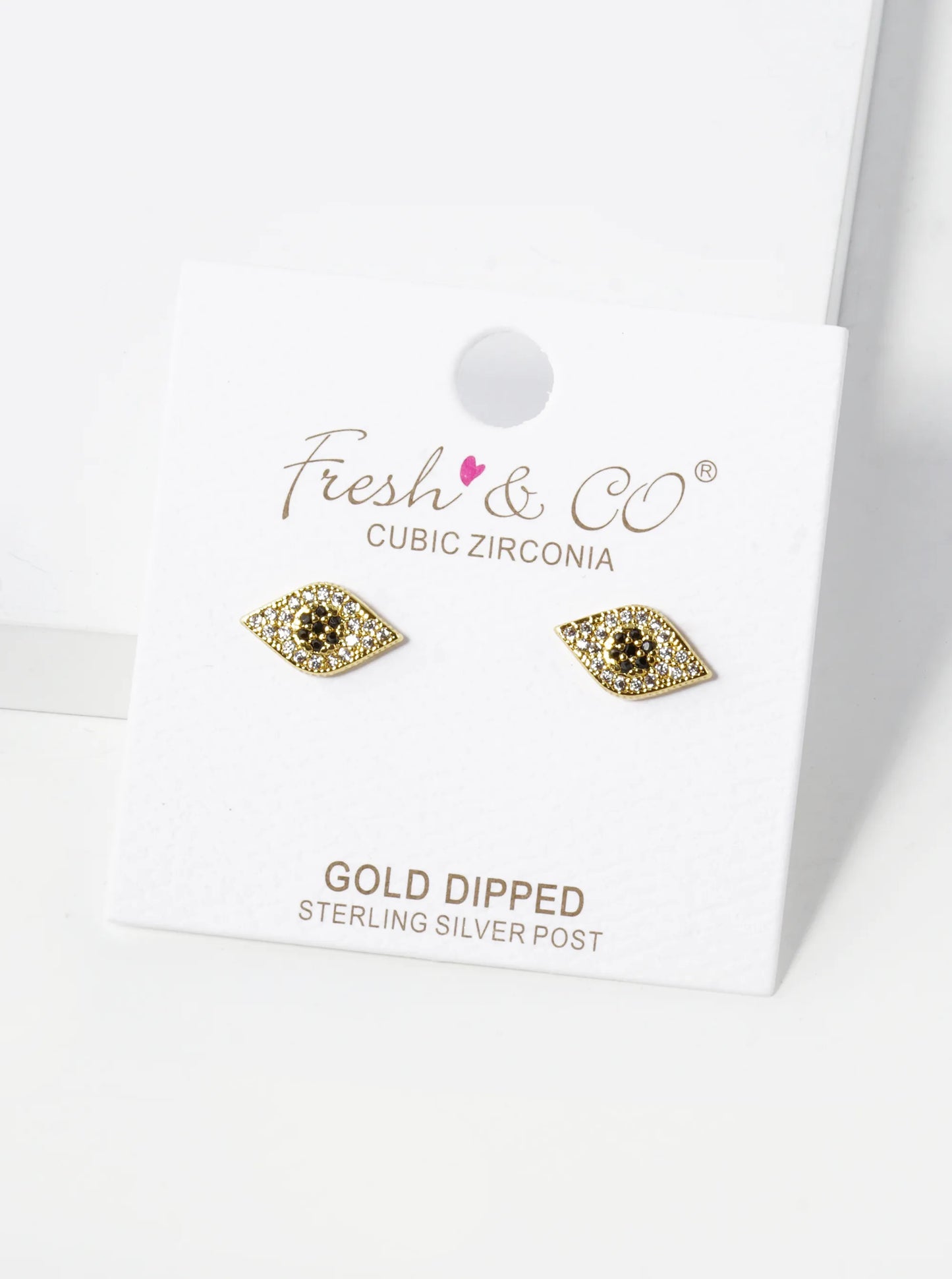 18K Gold Dipped Cubic Zirconia Pave Evil Eye Stud Earrings