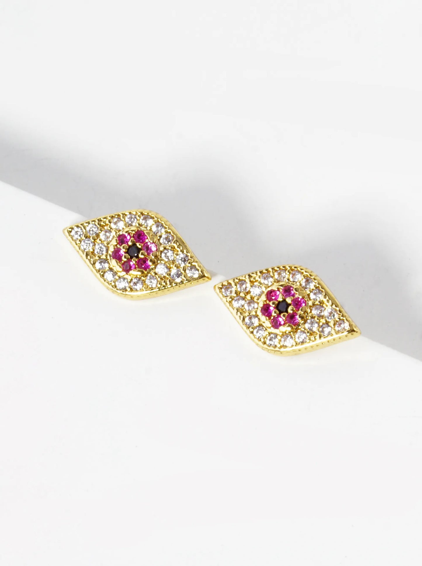 18K Gold Dipped Cubic Zirconia Pave Evil Eye Stud Earrings