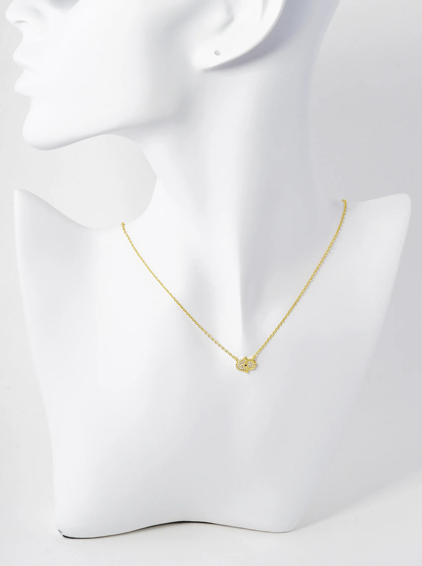 18K Gold Dipped Cubic Zirconia Pave Hamsa Pendant Necklace