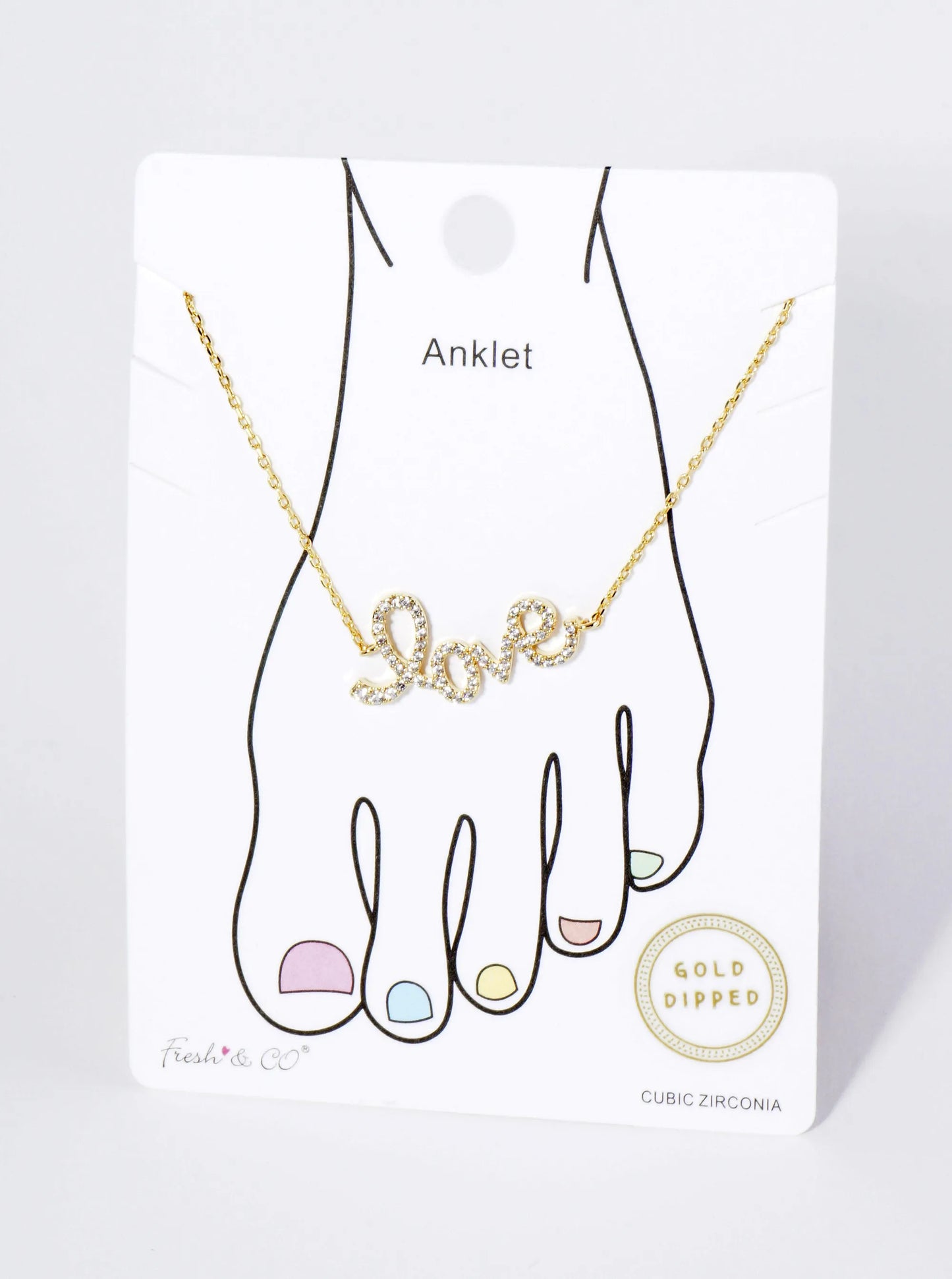 18K Gold Dipped Cubic Zirconia Pave Handwriting Love Brass Chain Anklet