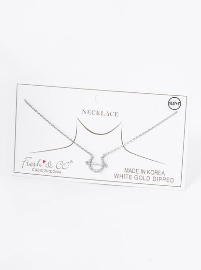 18K Gold Dipped Cubic Zirconia Pave Horseshoe Pendant Necklace