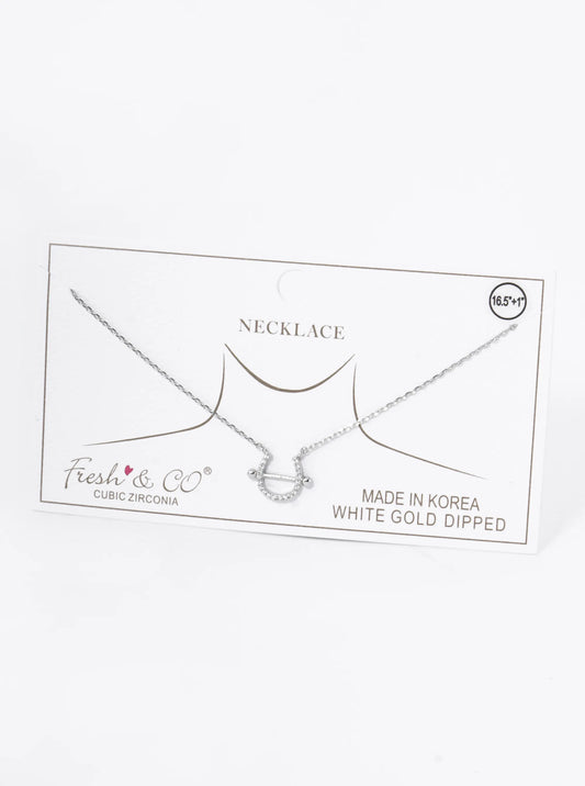 18K Gold Dipped Cubic Zirconia Pave Horseshoe Pendant Necklace