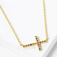 18K Gold Dipped Cubic Zirconia Pave Sideways Cross Pendant Necklace