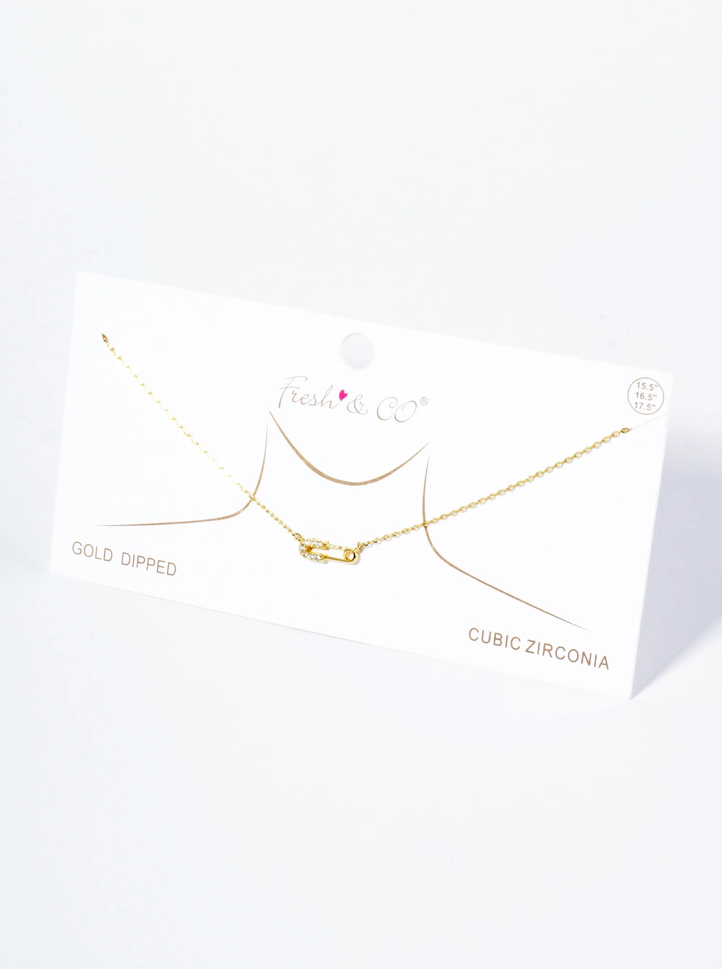 18K Gold Dipped Cubic Zirconia Petite Safety Pin Pendant Necklace