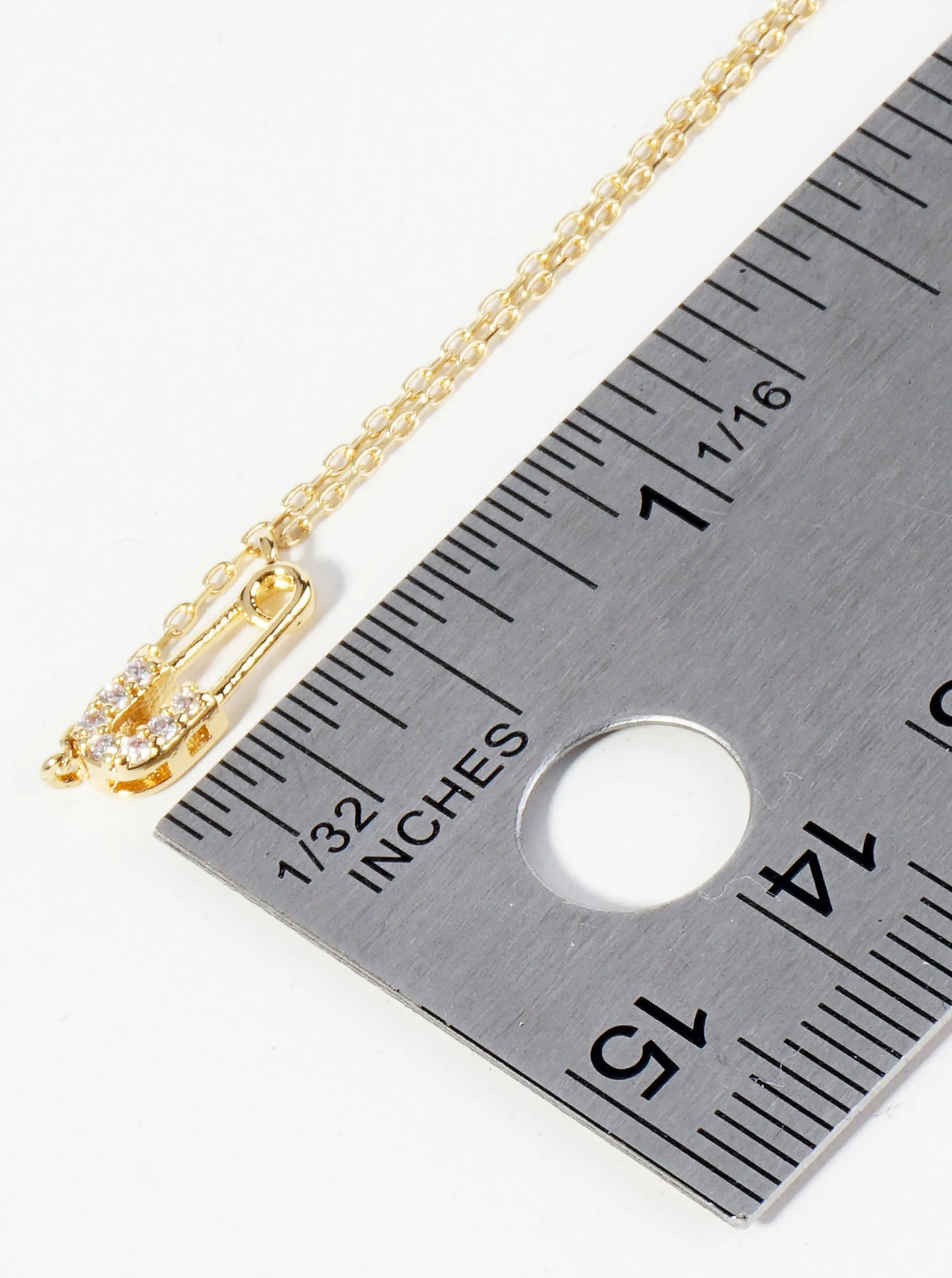 18K Gold Dipped Cubic Zirconia Petite Safety Pin Pendant Necklace