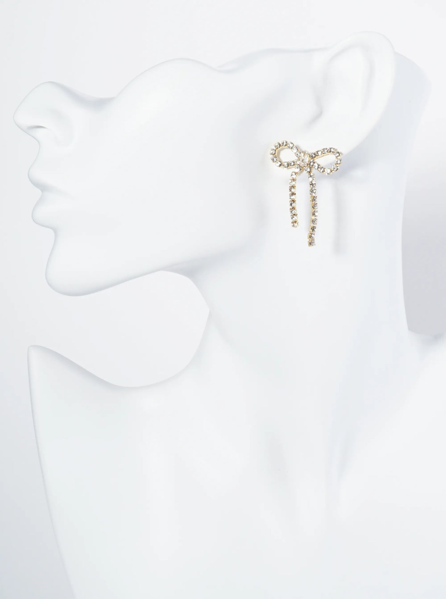 18K Gold Dipped Cubic Zirconia Ribbon Bow Drop Post Earrings