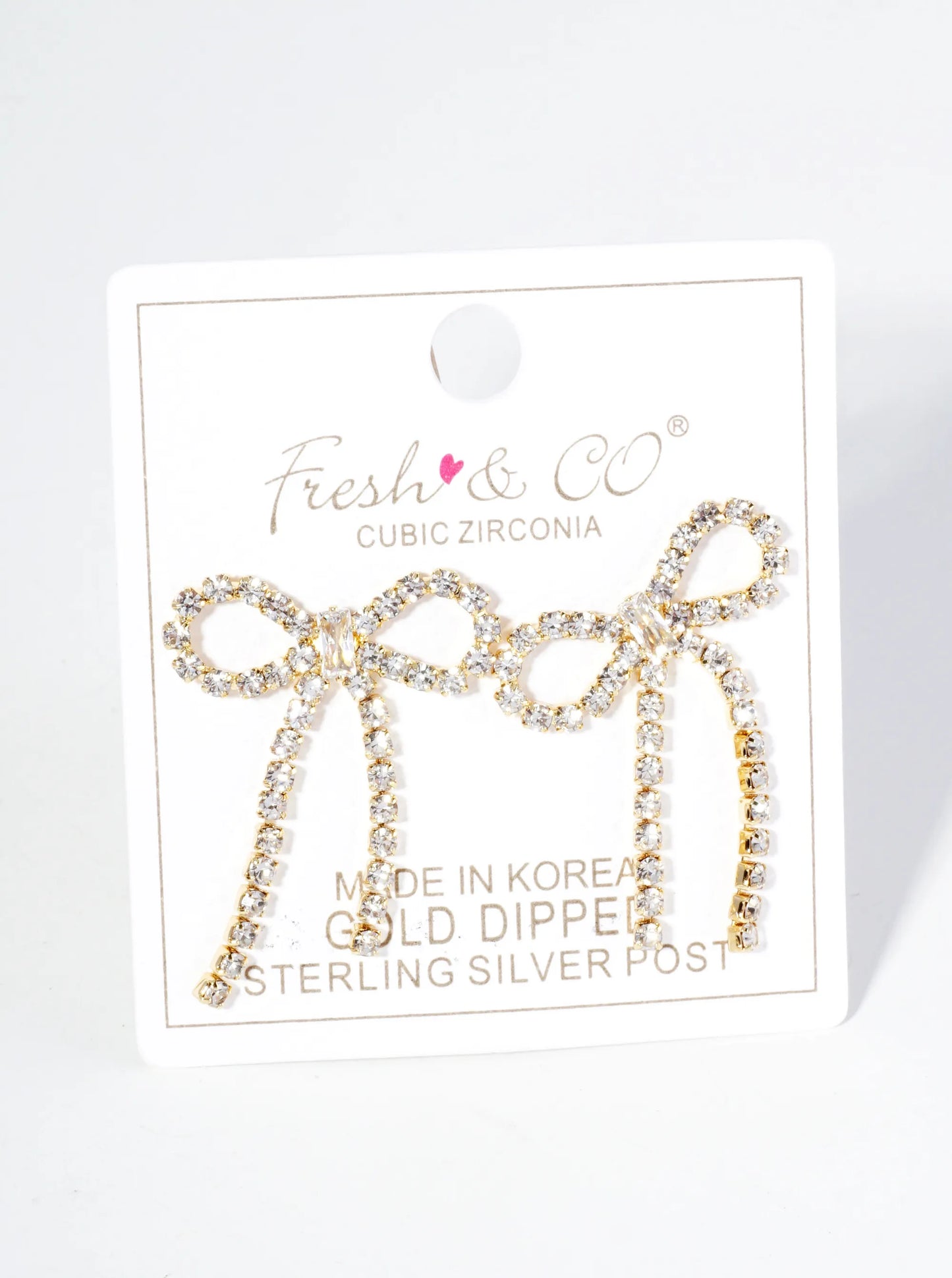 18K Gold Dipped Cubic Zirconia Ribbon Bow Drop Post Earrings