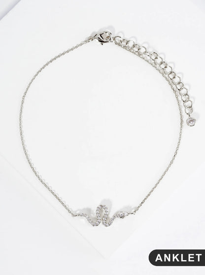 18K Gold Dipped Cubic Zirconia Snake Brass Chain Anklet