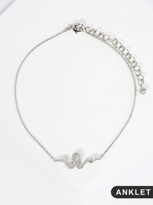 18K Gold Dipped Cubic Zirconia Snake Brass Chain Anklet