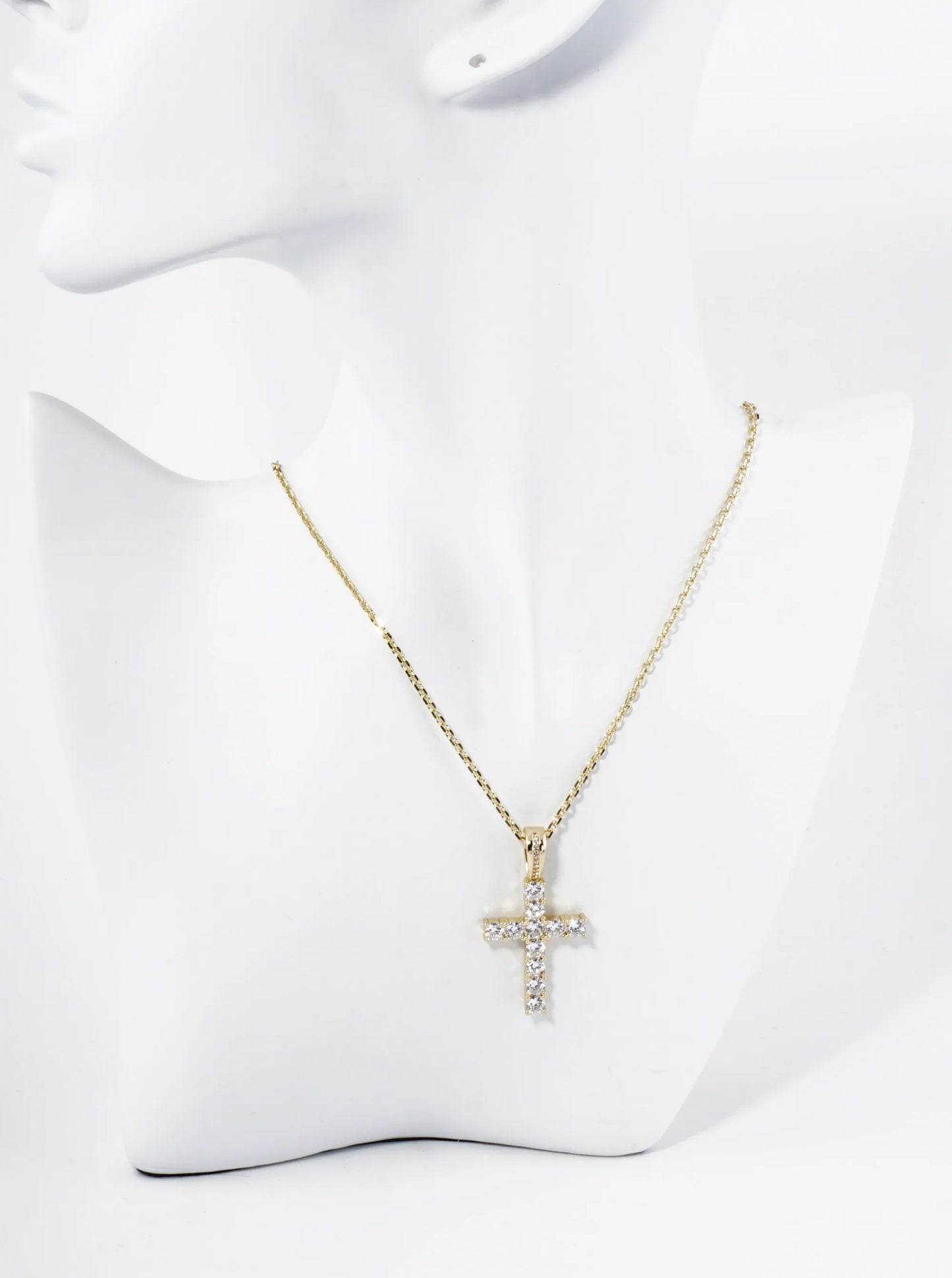 18K Gold Dipped Cubic Zirconia Stone Cross Pendant Necklace