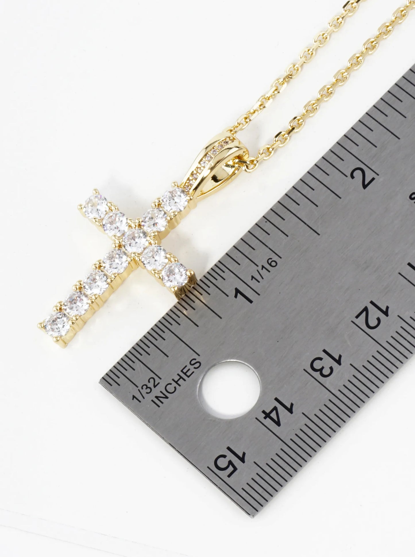 18K Gold Dipped Cubic Zirconia Stone Cross Pendant Necklace